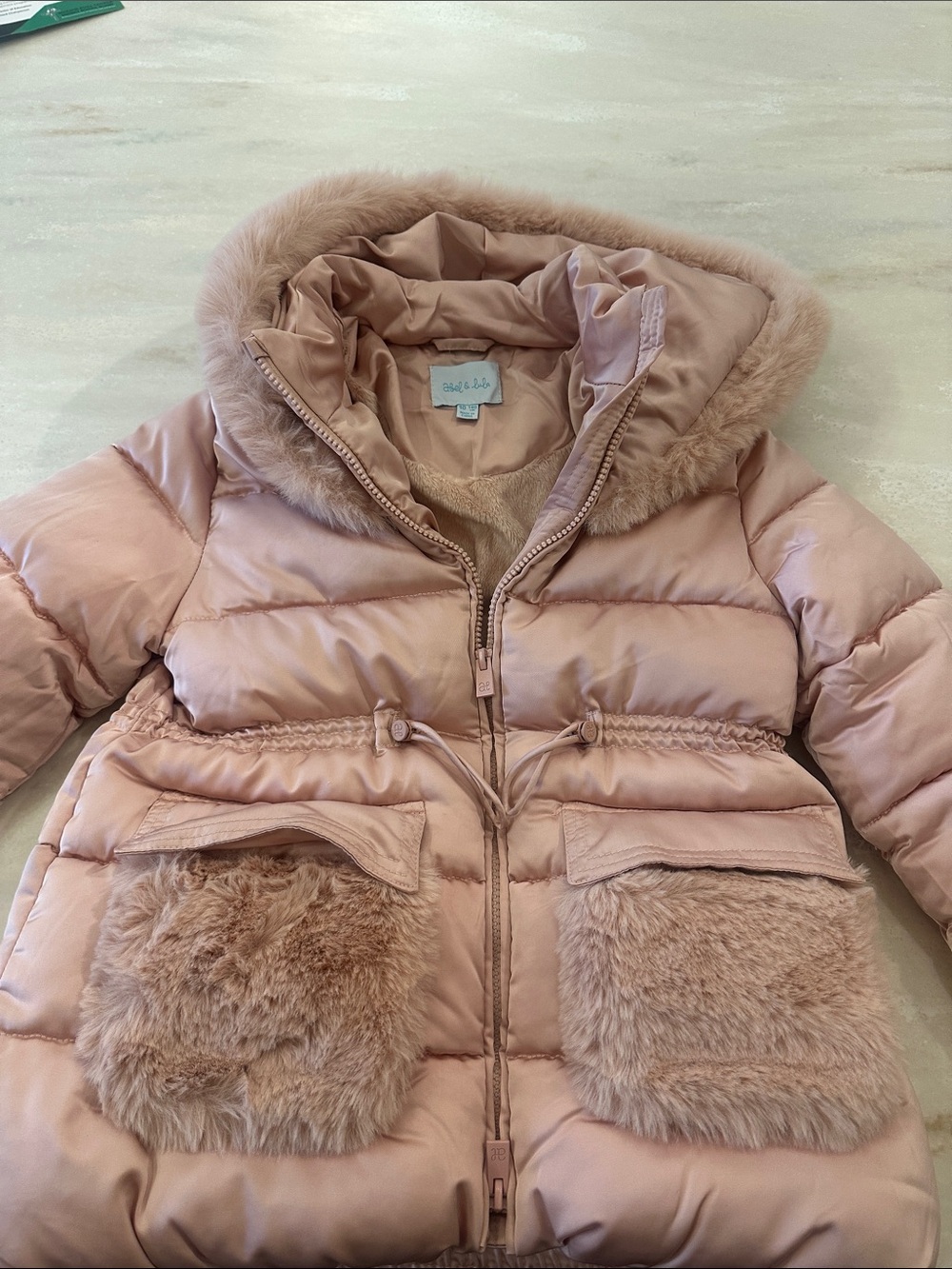 Petite Sophie Pink Faux-Fur Trim Puffer Coat for Kids